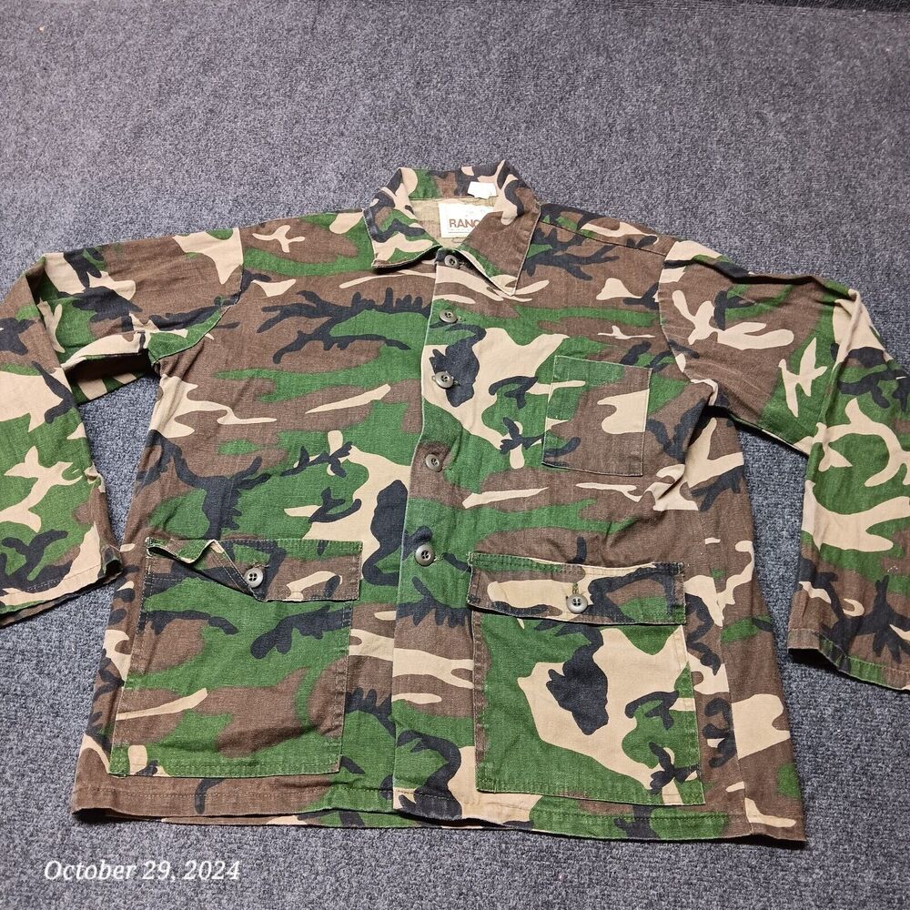 Vintage‎ Ranger Camouflage Canvas Hunting Shirt Men Large Green USA Made